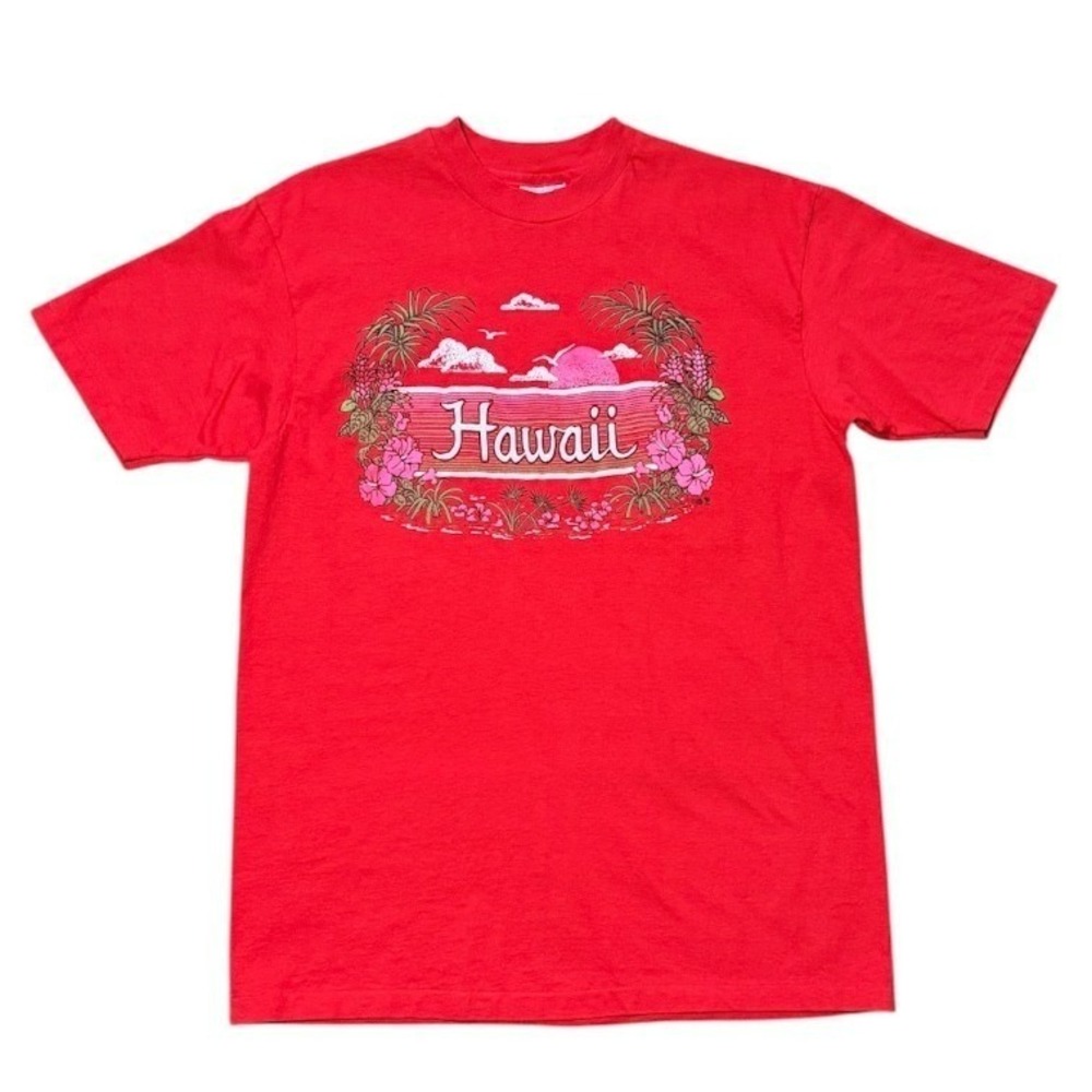 Vintage 80s Hawaii Puff Print Floral Ocean Beach Sunset Nature Graphic T-Shirt